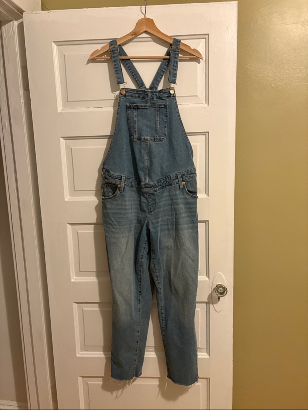 Maternity Isabel Light Wash Denim Overalls - Soft Blue, Size 8